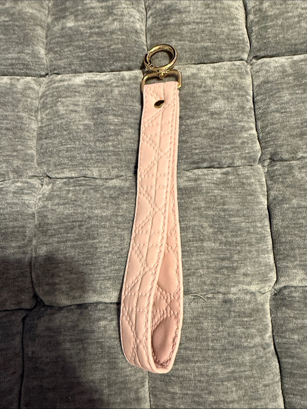 Makeup Junkie Pink Quilted Leather Wristlet Strap with Gold Hardware